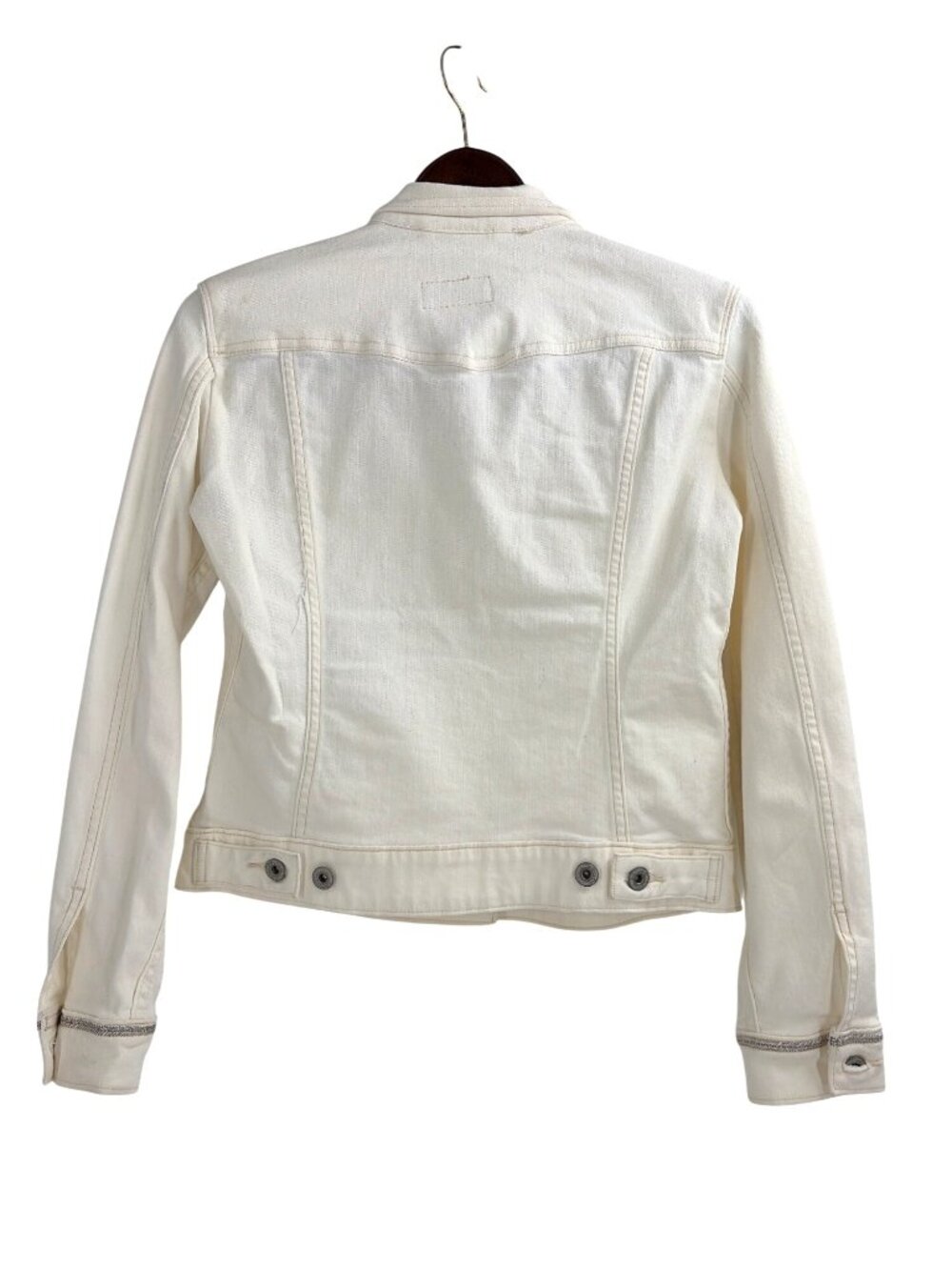 Levis Womens Small Denim Jacket Ivory Button-Front Silver Trim Casual Western - Picture 2 of 11